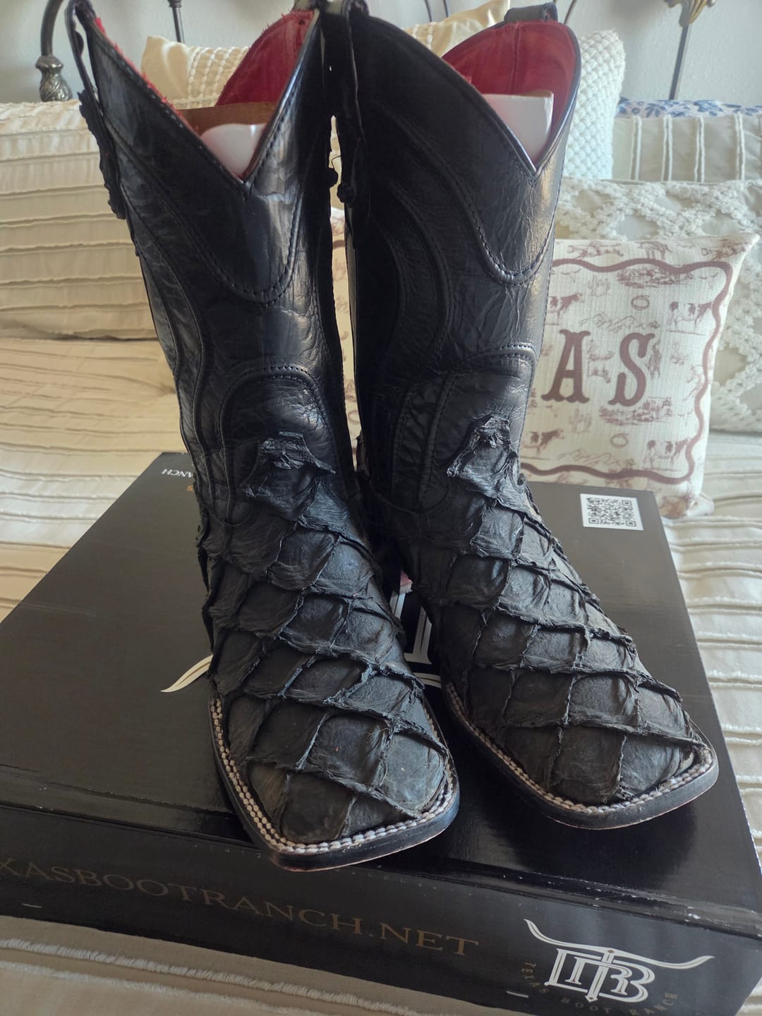 Customer photo review of Matte Black Jumbo Pirarucu Leather Boots - Square Toe (TCY)