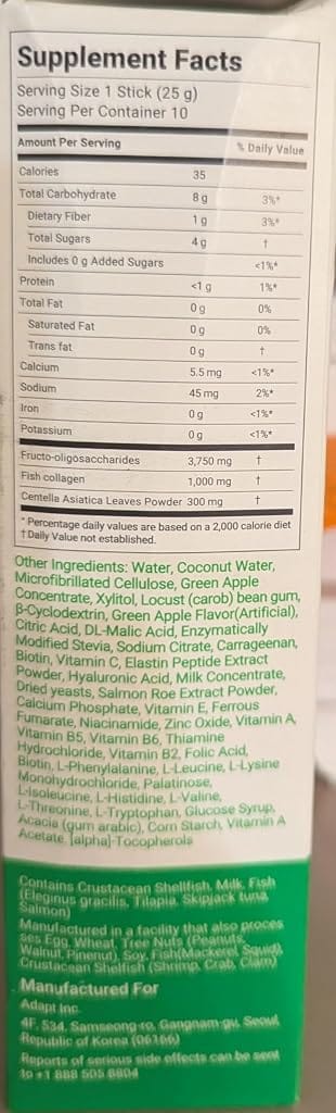 Customer photo review of FOODOLOGY Collagen Centella Jelly (Green Apple) – Collagen Peptide with PDRN – Biotin, Vitamin A & E for Skin Glow, Hair & Nails – 10 Sticks