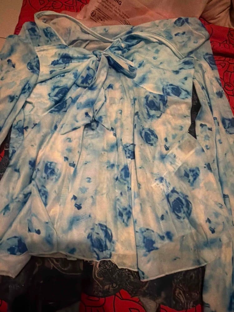 Customer photo review of Ninonine "Elowen" | Floral Mesh Bow-Front Peplum Top