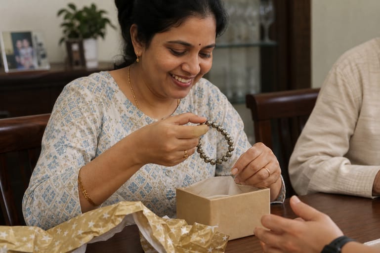 Customer photo review of Pyrite Bracelet – Natural Prosperity & Confidence Gemstone Bracelet