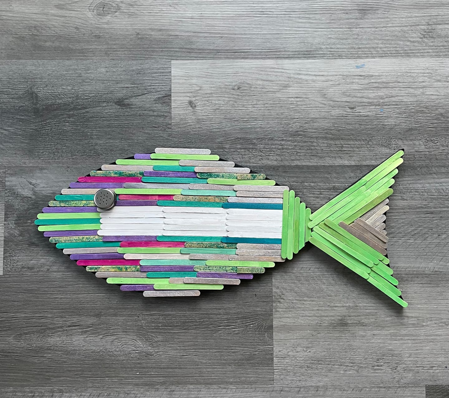 Customer photo review of Unfinished Wood Fish Shape Silhouette - Craft- up to 46" DIY