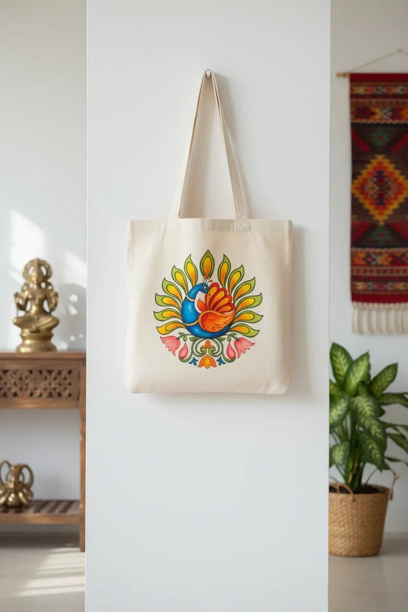 Customer photo review of Wrapzy Kerala Mural Peacock Tote Bag