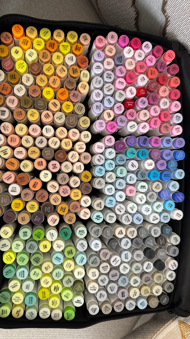 Customer photo review of Ohuhu Honolulu 104 Colors Dual Tips Alcohol Art Markers (New Color Codes)