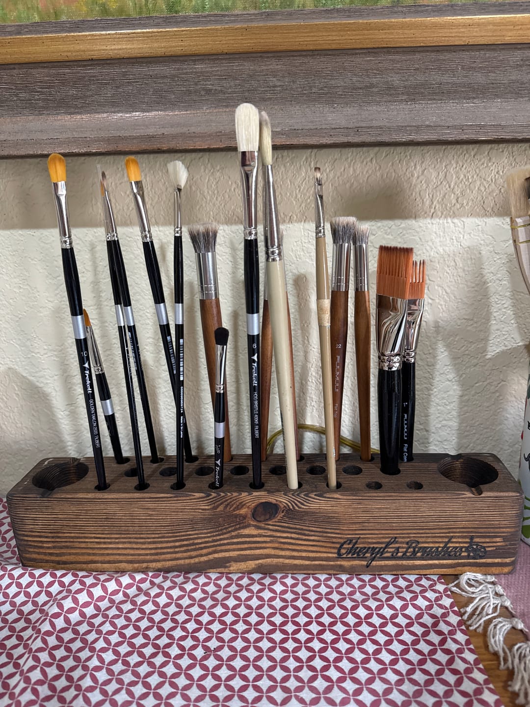 Customer photo review of Personalized Paint Brush Holder |  Handmade Wooden Gift for Artists & Painters