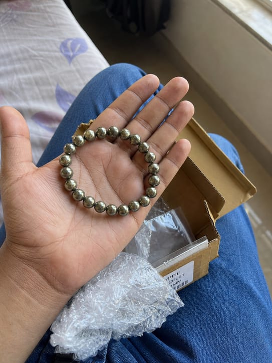Customer photo review of Pyrite Bracelet – Natural Prosperity & Confidence Gemstone Bracelet