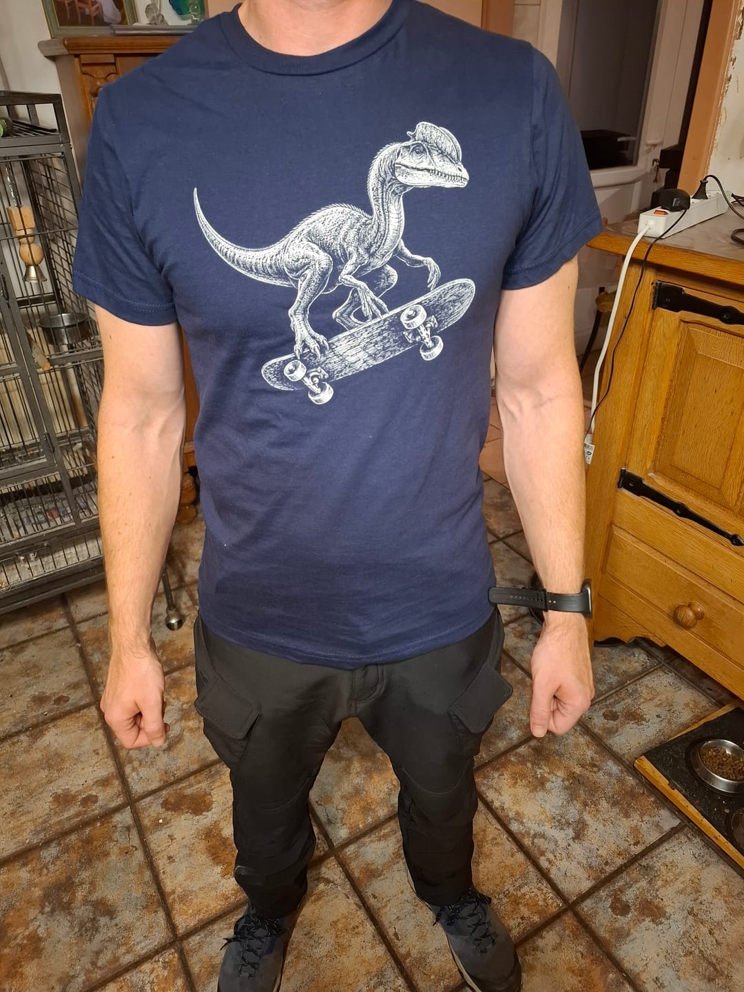 Customer photo review of Skate King Dilophosaurus T-Shirt