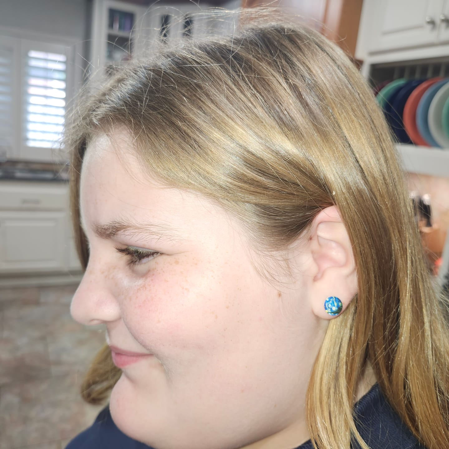 Customer photo review of Glass Van Gogh Button Studs Hypoallergenic Earrings for Sensitive Ears with Plastic Posts