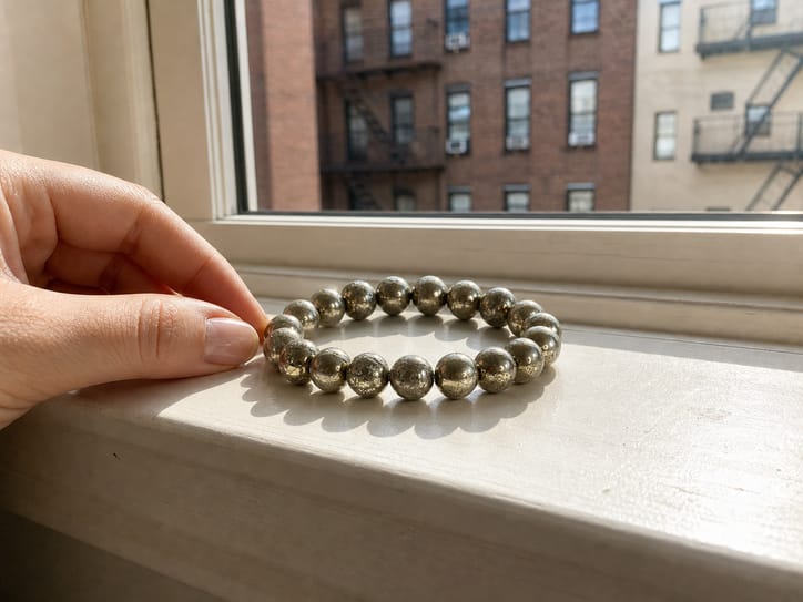 Customer photo review of Pyrite Bracelet – Natural Prosperity & Confidence Gemstone Bracelet