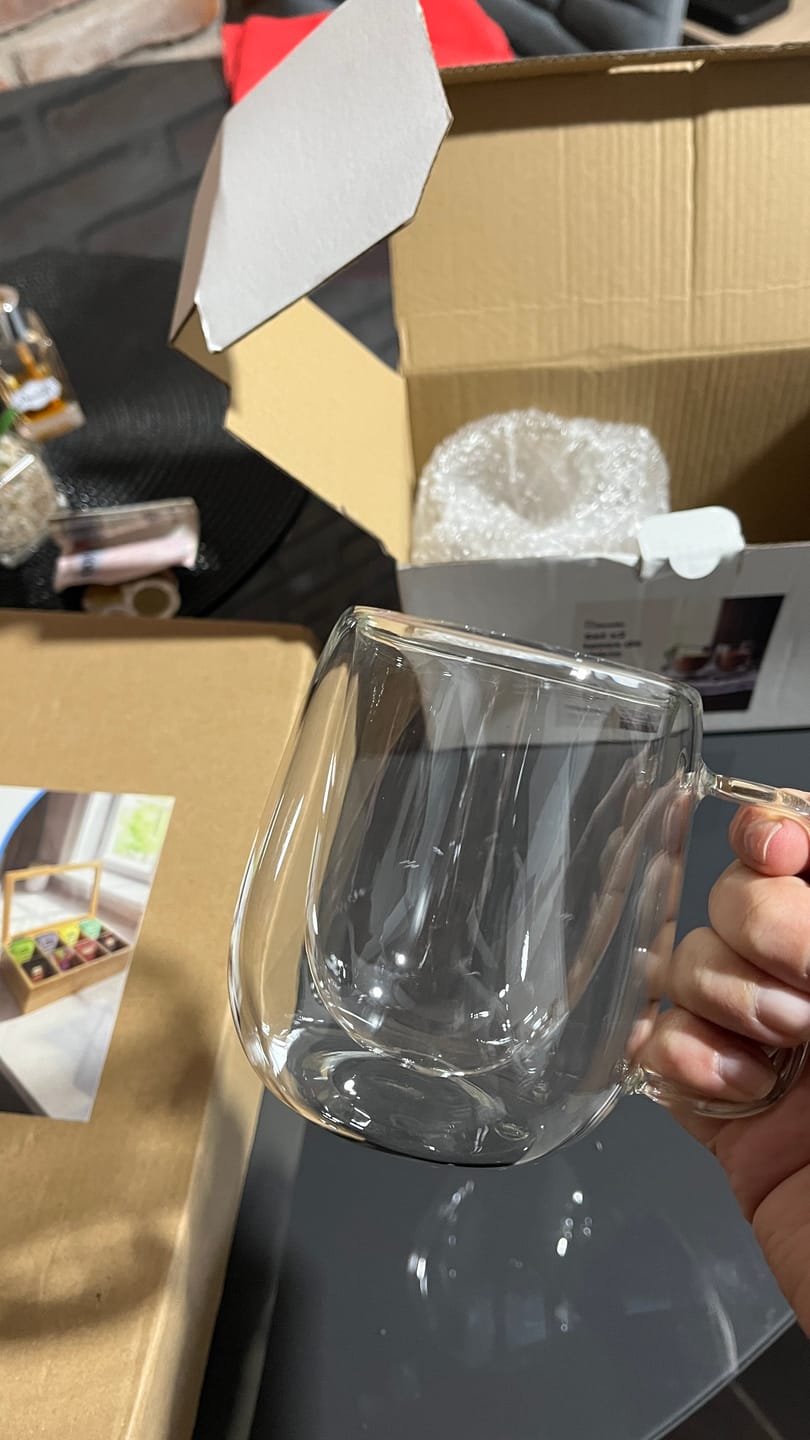 Customer photo review of Pack 2 Tazas Doble Vidrio Con Asa Para Té Café Excelente