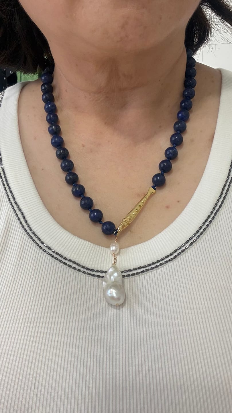 Customer photo review of Little Fish Lapis Lazuli & Baroque Pearl Necklace
