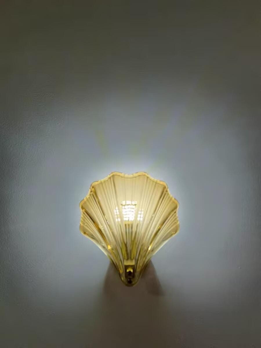 Customer photo review of Shell-Shaped Wall Light, Brass Plate, Amber or Clear, Wall Sconce