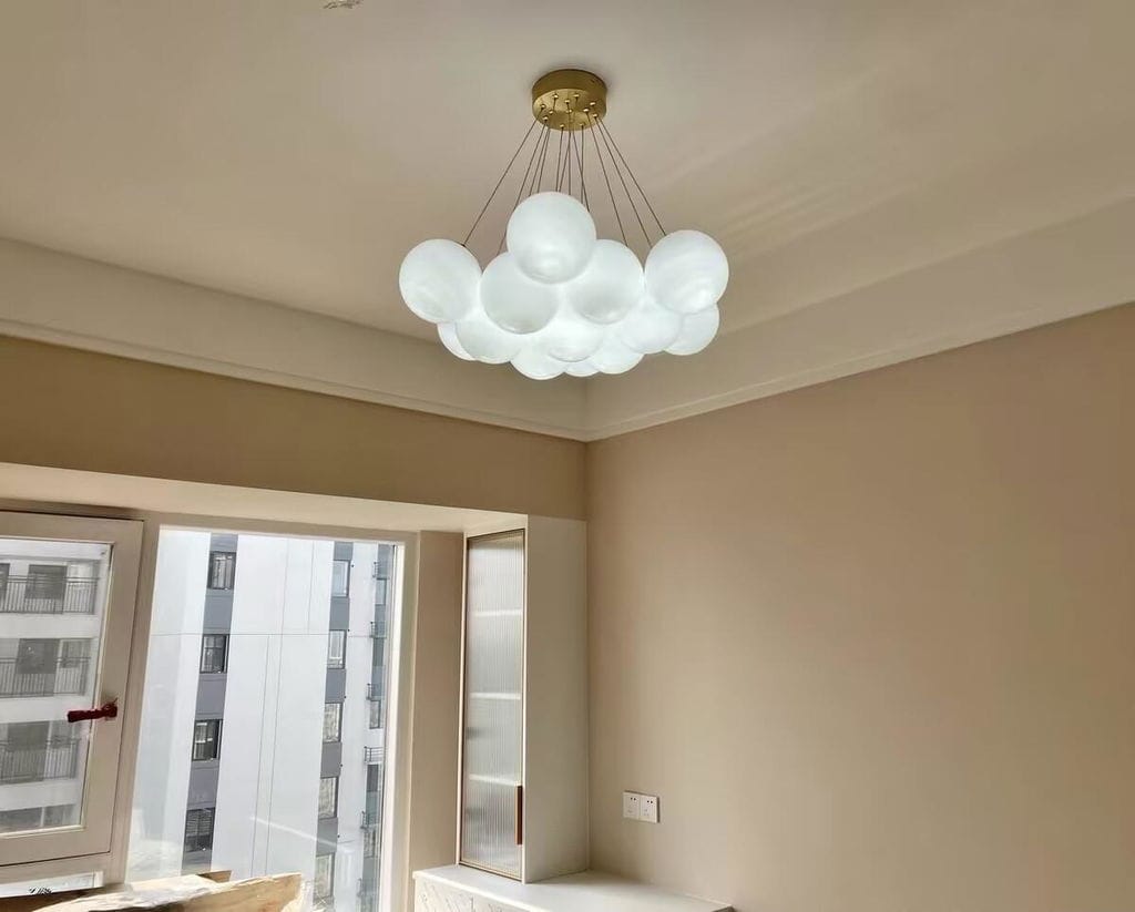 Customer photo review of Frosted Glass Cluster Chandelier, Gold Frame, 7 to 19 Globes