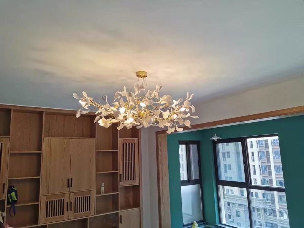 Customer photo review of Horizon Bloom Gingko Chandelier, Porcelain Leaf Ceiling Light, 7 Sizes