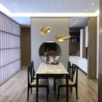 Customer photo review of Hammered Brass Pendant Light, Curved Shade, 1.5 m Cable