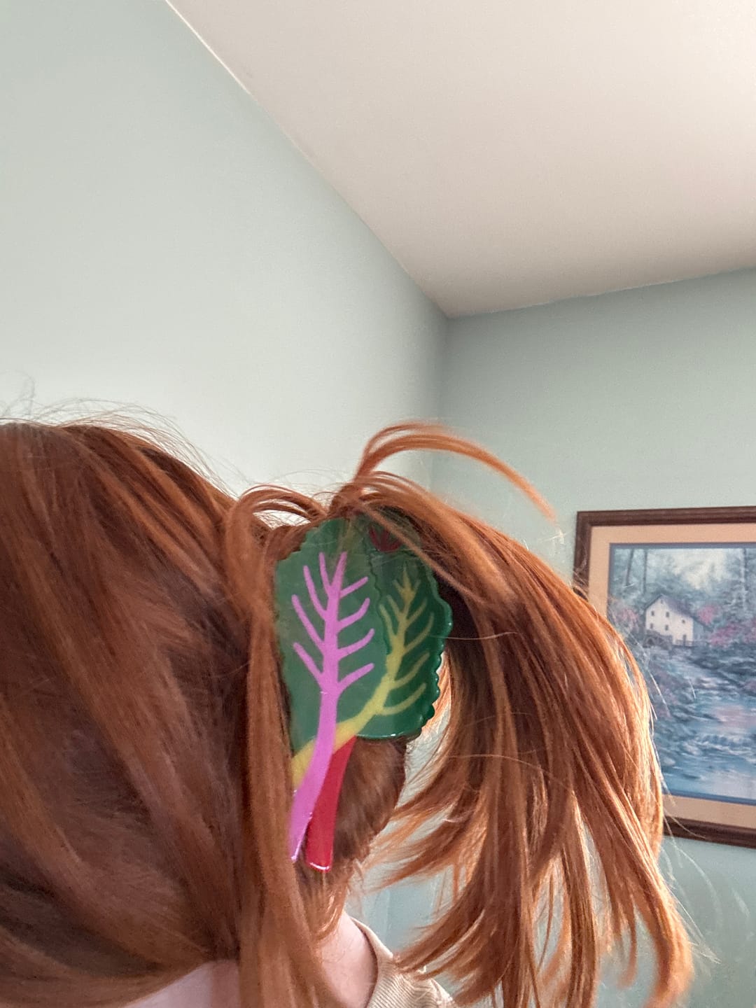 Customer photo review of XL Rainbow Chard Hair Claw Clip