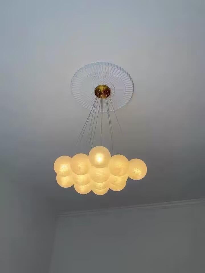 Customer photo review of Frosted Glass Cluster Chandelier, Gold Frame, 7 to 19 Globes