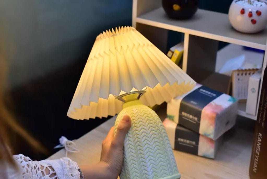 Customer photo review of Pleated Ceramic Table Lamp, Light Green Base, 37 cm, Plug In