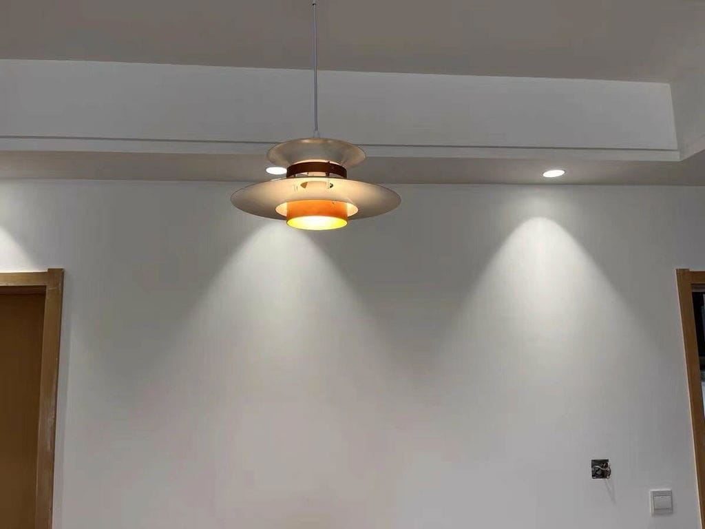 Customer photo review of Pendant Light, Metal Shades on Walnut Rings, 35 cm