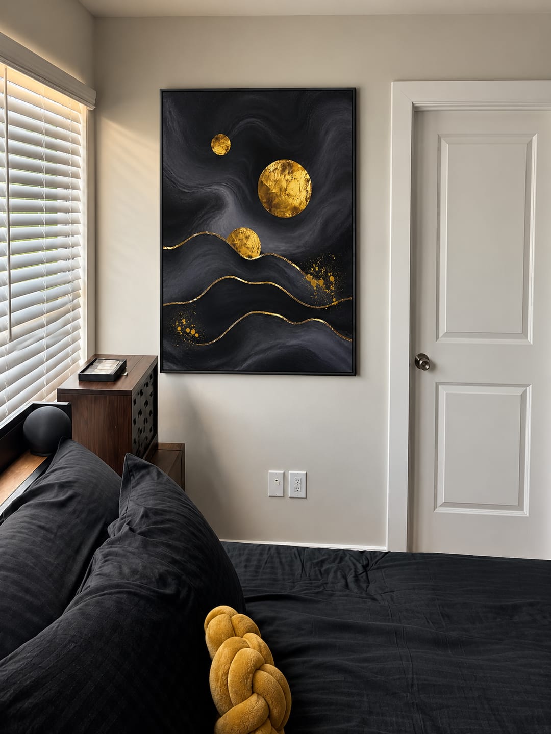 Customer photo review of "Celestial Dunes" – Modern Luxe Black and Gold Foil Abstract Acrylic Painting