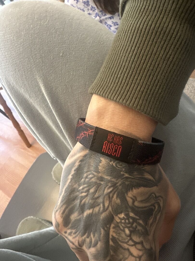 Customer photo review of Risen Wrist Band - Daily Bible Verse