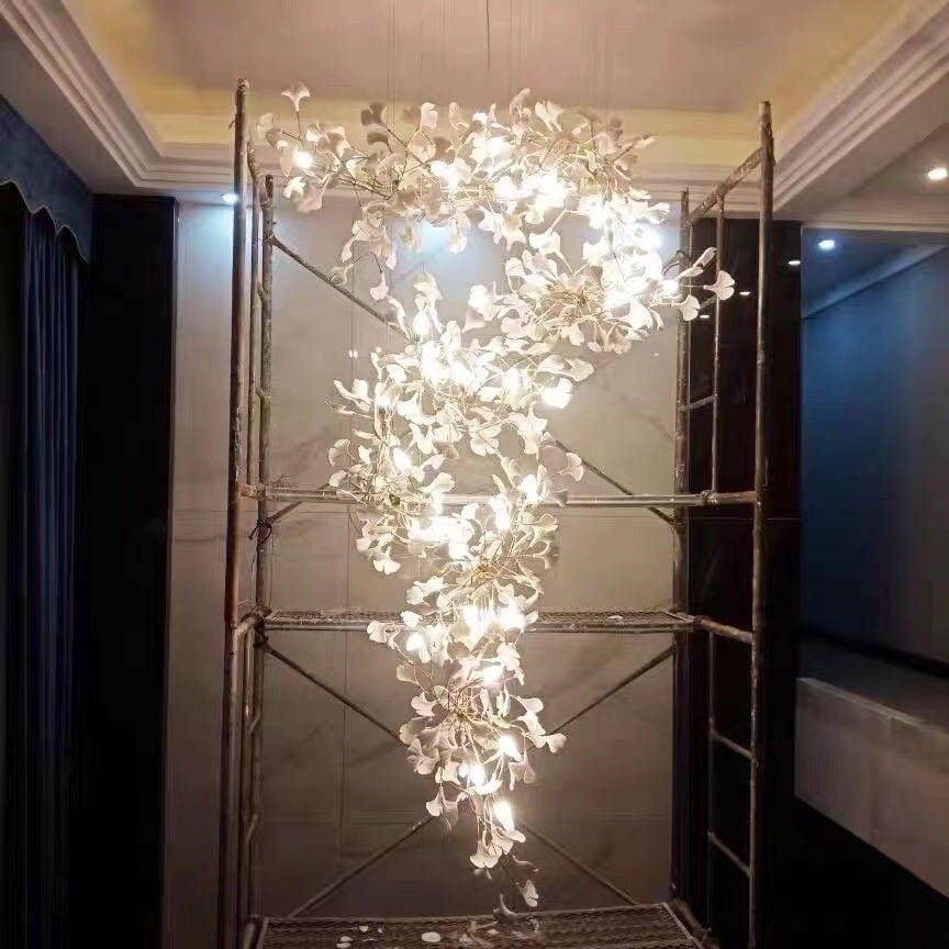 Customer photo review of Gingko Chandelier With Wrapped Porcelain Petals, Brass Column, 4 Sizes