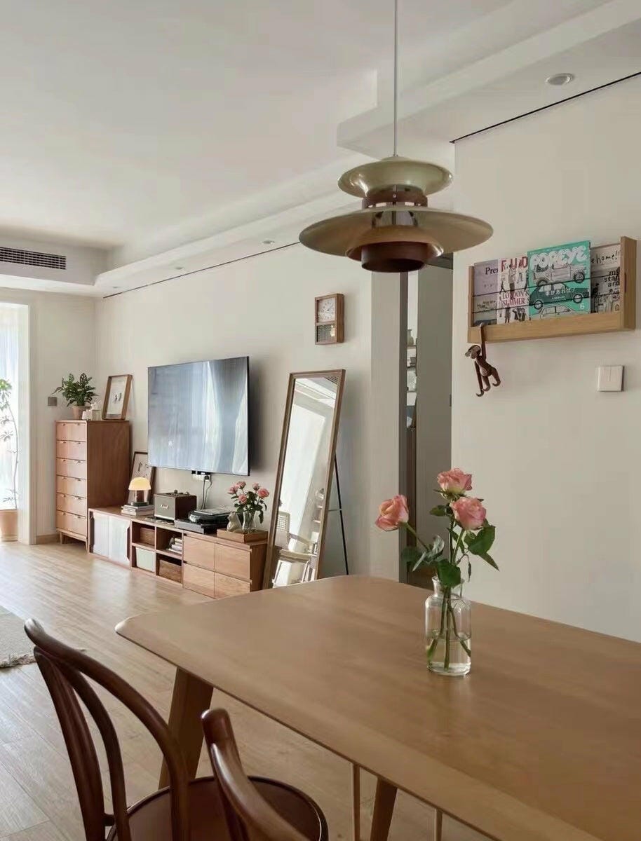 Customer photo review of Pendant Light, Metal Shades on Walnut Rings, 35 cm