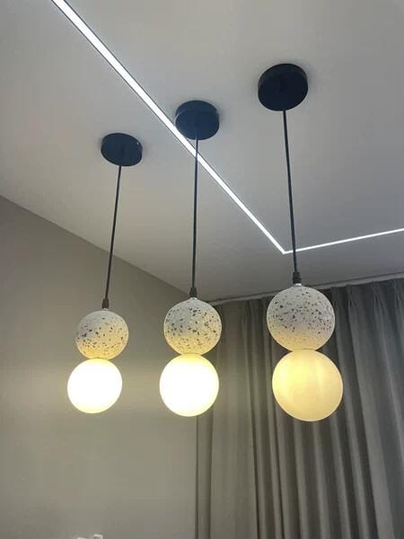 Customer photo review of Cement Sandstone Pendant Light, Opal Glass Sphere, 10 cm