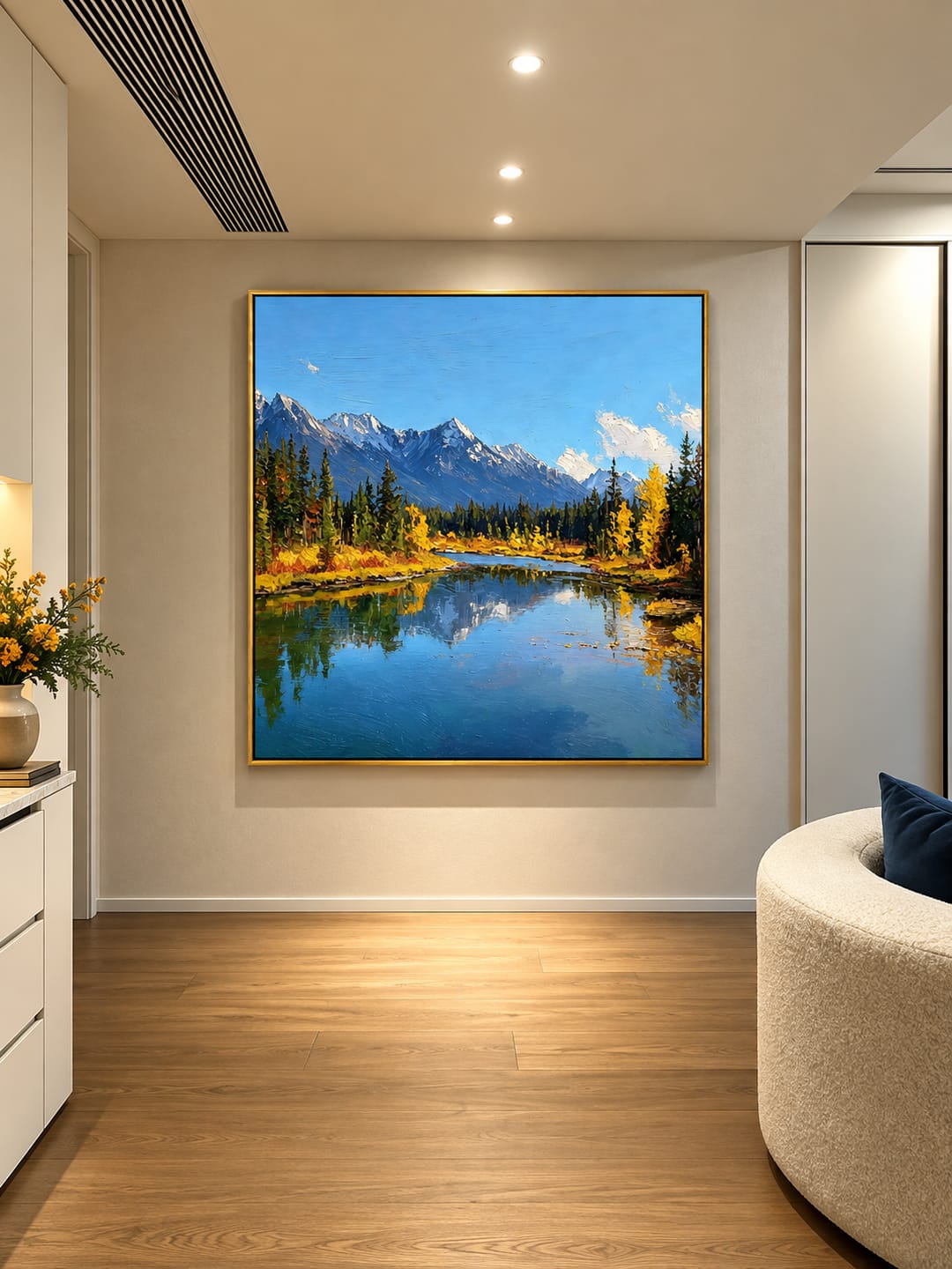 Customer photo review of "Glacial Reverie" – Impressionist Blue and Gold Alpine River Textured Oil Painting
