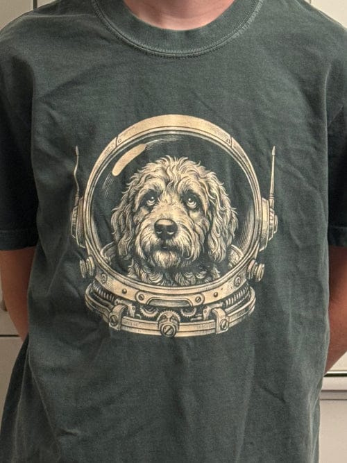 Customer photo review of Astronaut Labradoodle T-Shirt