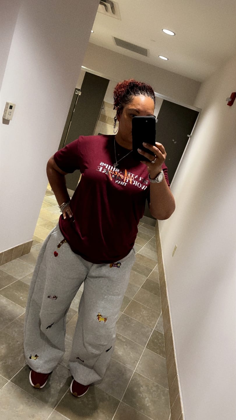 Customer photo review of Aelfric Eden Embroidery Dog Baggy Barrel Sweatpants