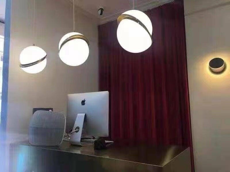Customer photo review of Crescent Brass Pendant Light, Opal Acrylic Sphere, 20 to 40 cm