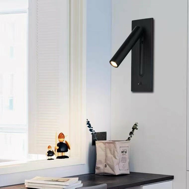 Customer photo review of Matte Black Wall Light for Bedside, Integrated LED, 330° Pivot