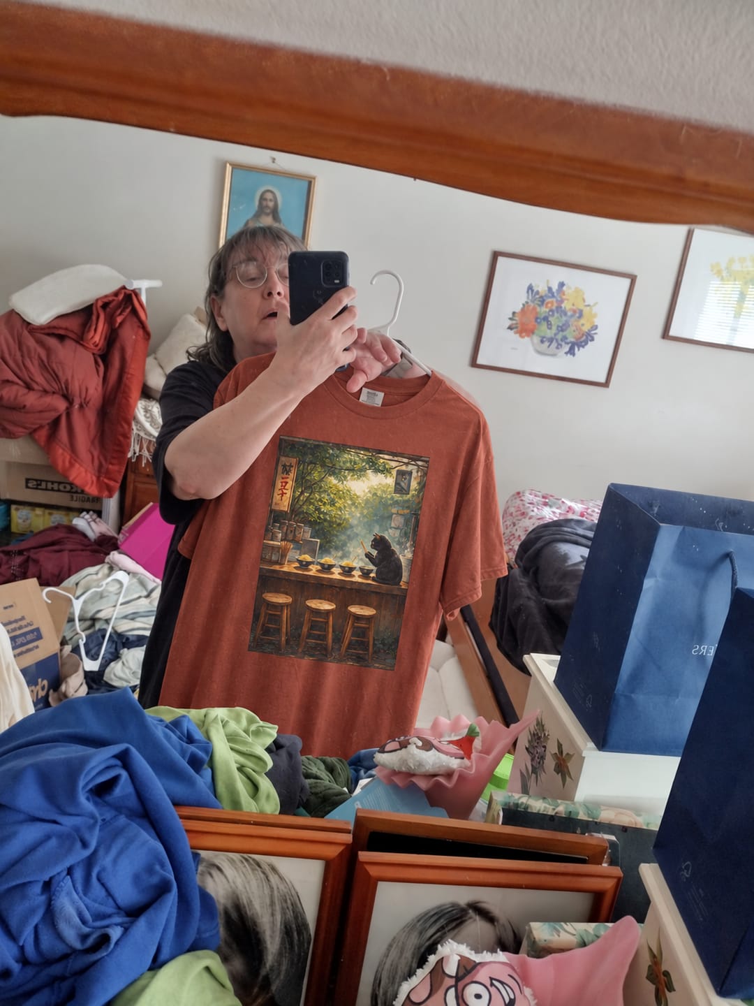 Customer photo review of Vintage Cafe Cat T-Shirt