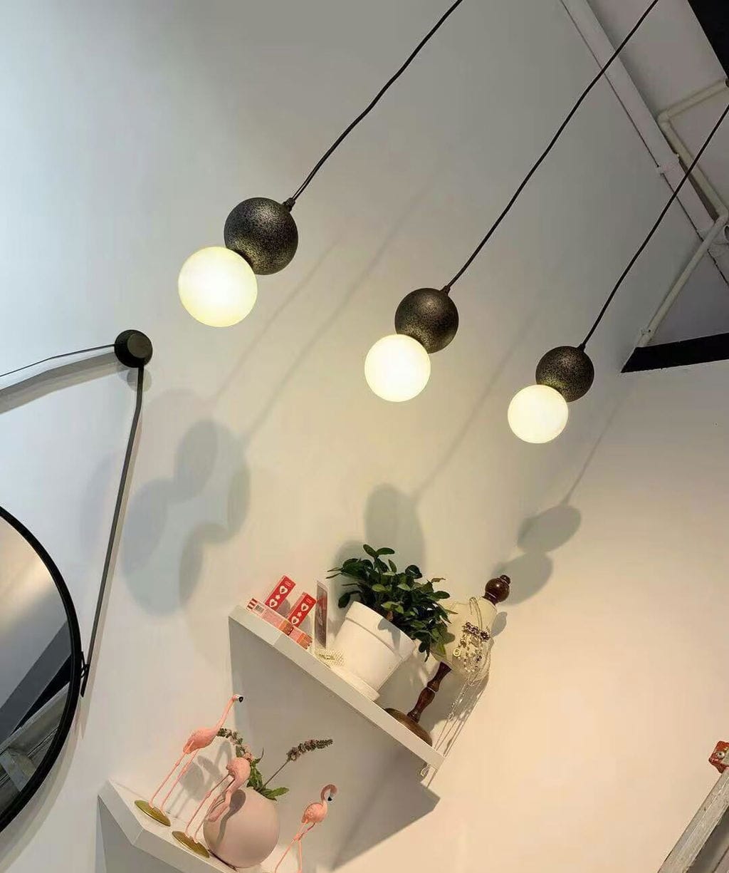 Customer photo review of Cement Sandstone Pendant Light, Opal Glass Sphere, 10 cm