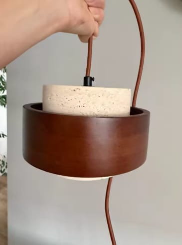 Customer photo review of Tavira | Travertine & Solid Wood Pendant Light