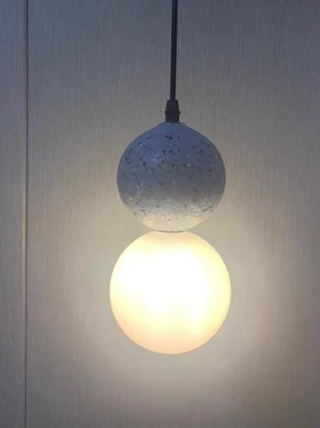 Customer photo review of Cement Sandstone Pendant Light, Opal Glass Sphere, 10 cm