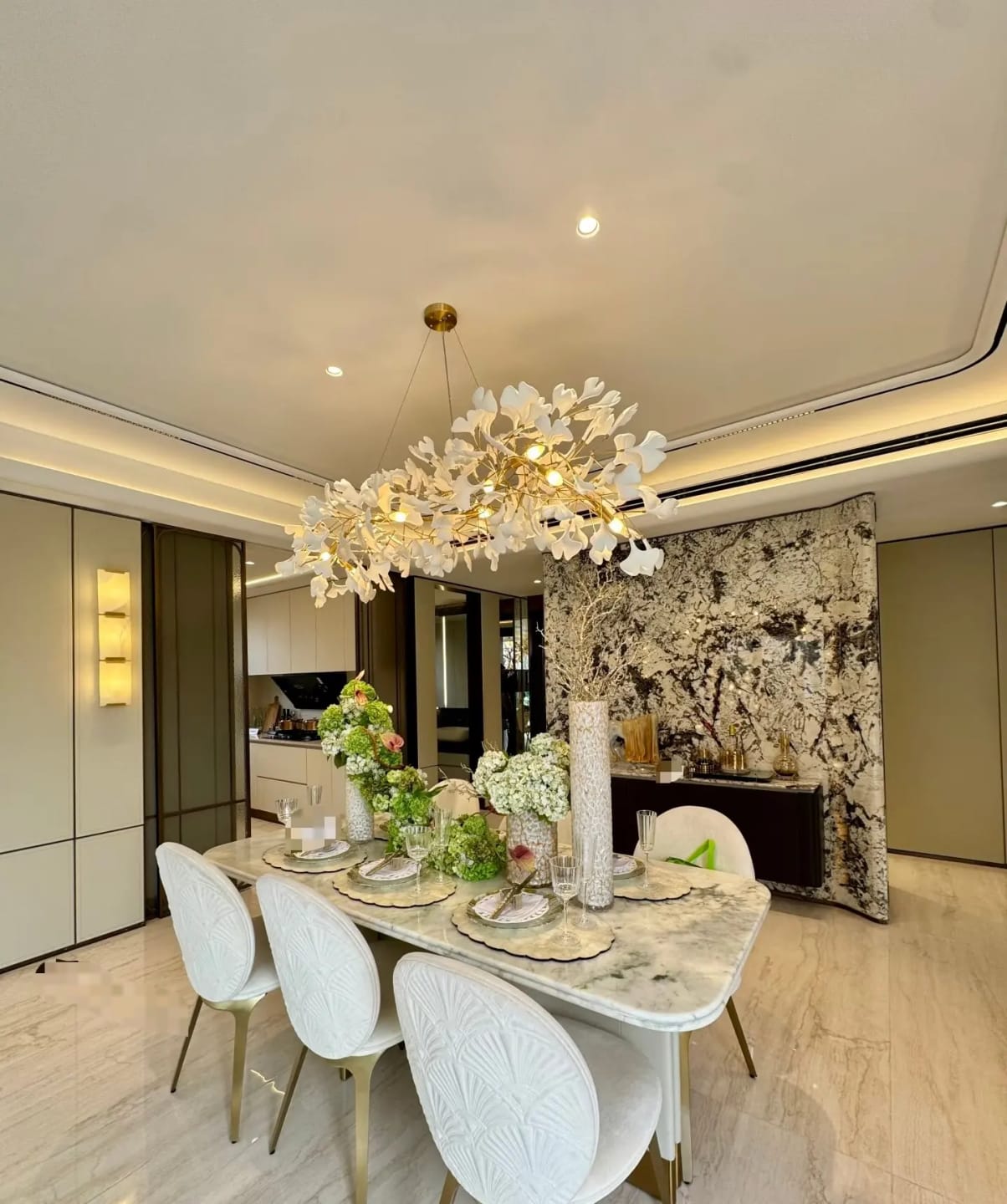 Customer photo review of Horizon Bloom Gingko Chandelier, Porcelain Leaf Ceiling Light, 7 Sizes