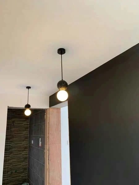 Customer photo review of Cement Sandstone Pendant Light, Opal Glass Sphere, 10 cm