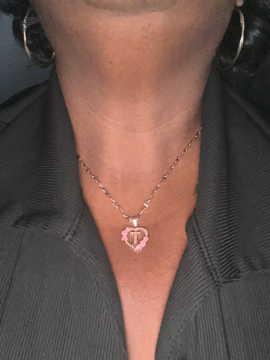 Customer photo review of Flower Initial Necklace w/ Clip Chain