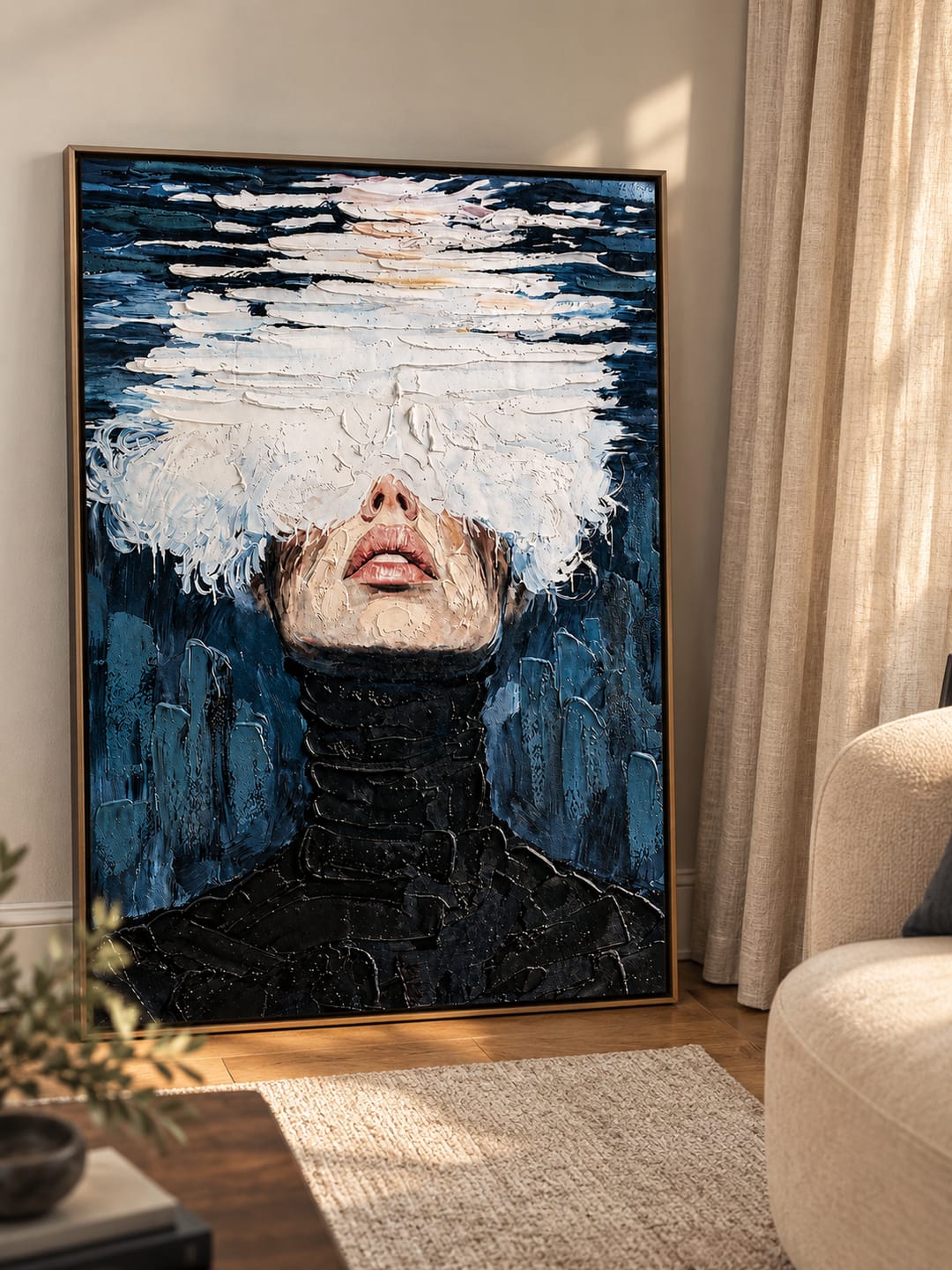 Customer photo review of "Veiled Solitude" – Modern Impasto Monochrome Figurative Oil Painting