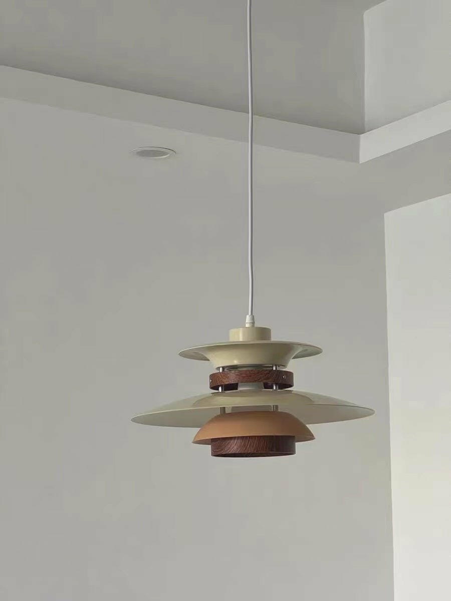 Customer photo review of Pendant Light, Metal Shades on Walnut Rings, 35 cm