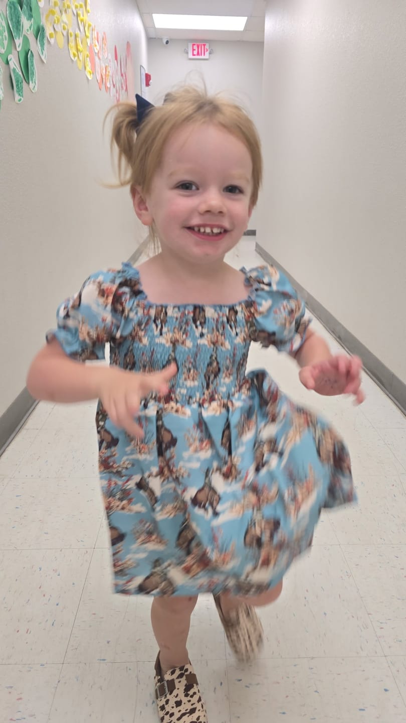 Customer photo review of Bucking Bloom Flutter Sleeve Dress, (2T-5T)