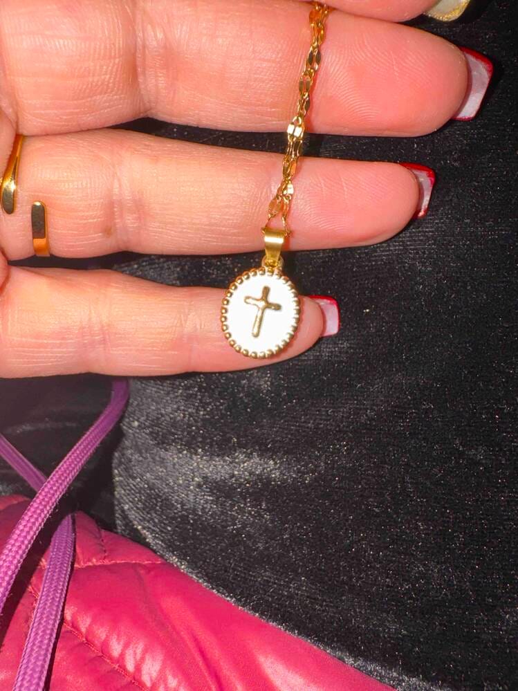 Customer photo review of Pastel Oval Cross Necklace