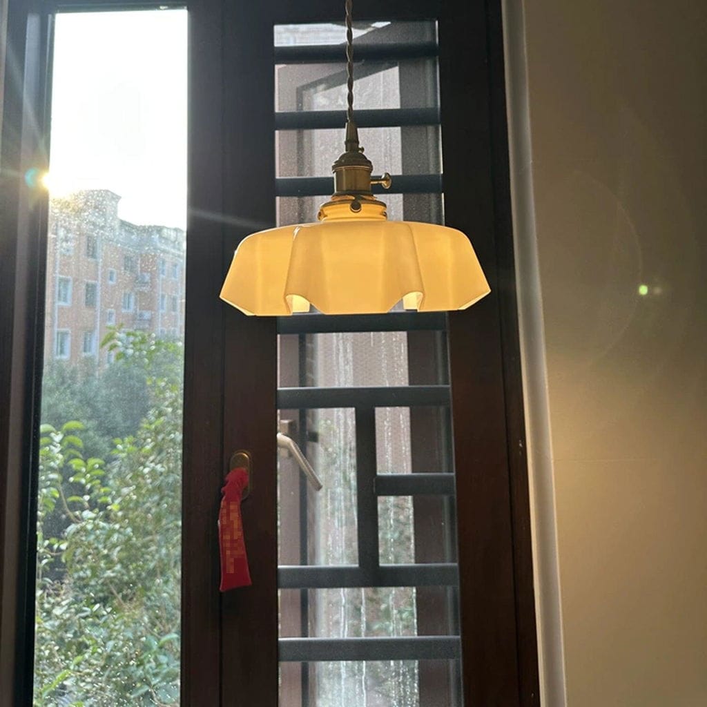 Customer photo review of Pleated Glass Pendant Light, Antique Brass Socket, Plug-In, 25 cm