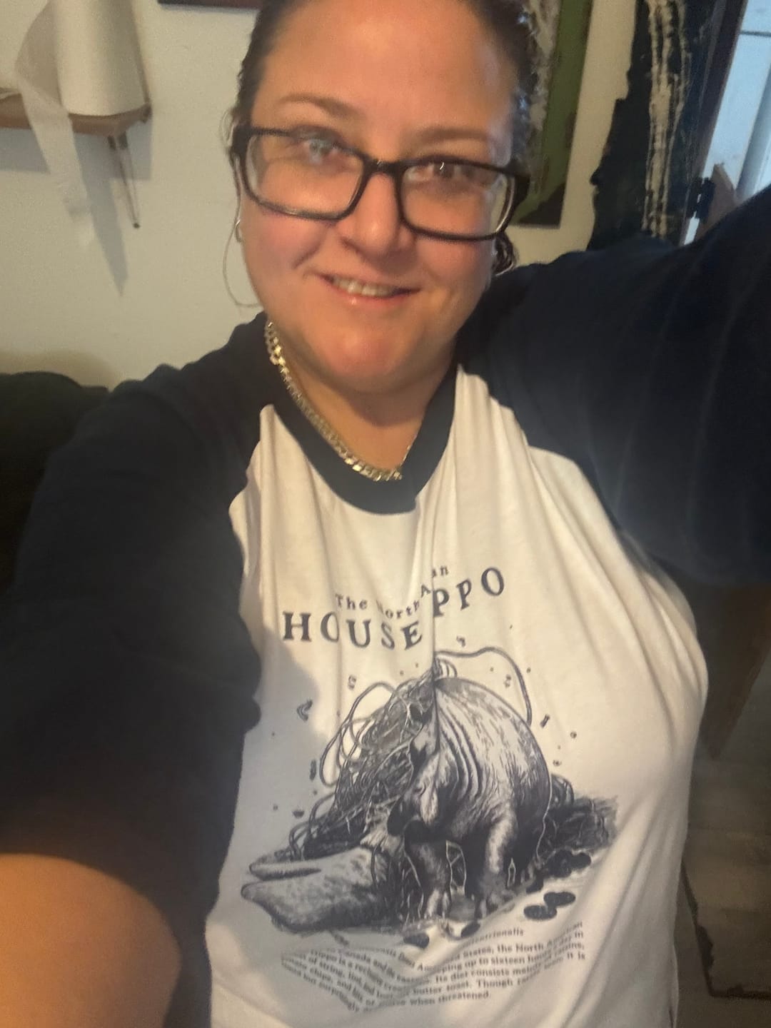 Customer photo review of North American House Hippo Raglan Baseball Shirt