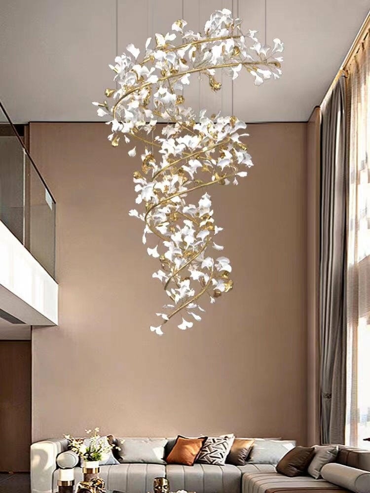 Customer photo review of Ceramic Chandelier Gingko Q, Tiered Leaf Column For Tall Stairwells
