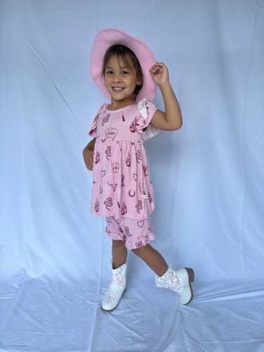 Customer photo review of Mojave Mauve + Iron Outlaw Ruffle Short Set