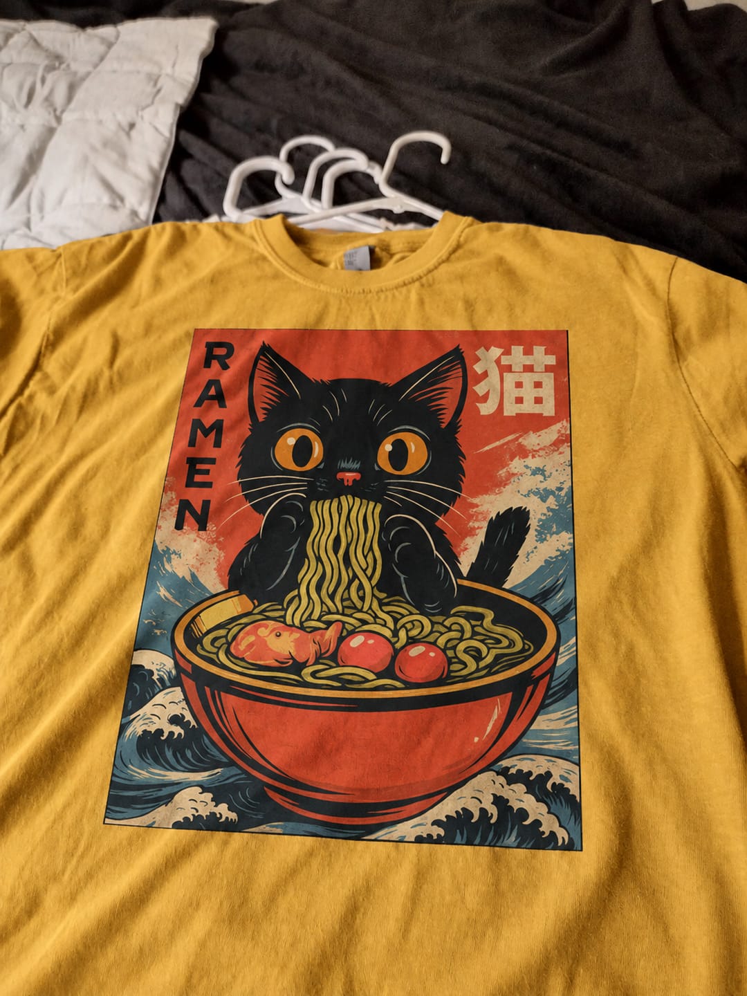 Customer photo review of Ramen Cat T-Shirt