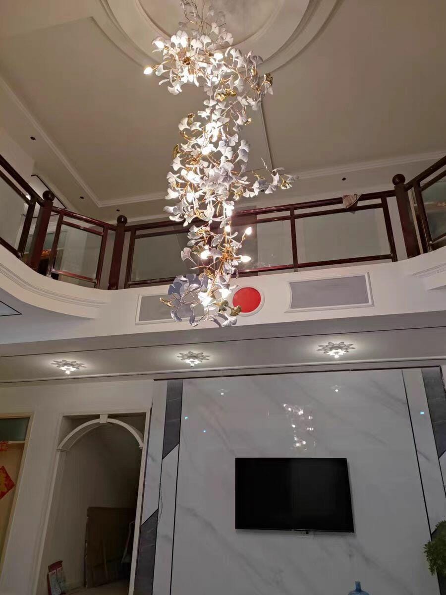 Customer photo review of Ceramic Chandelier Gingko Q, Tiered Leaf Column For Tall Stairwells