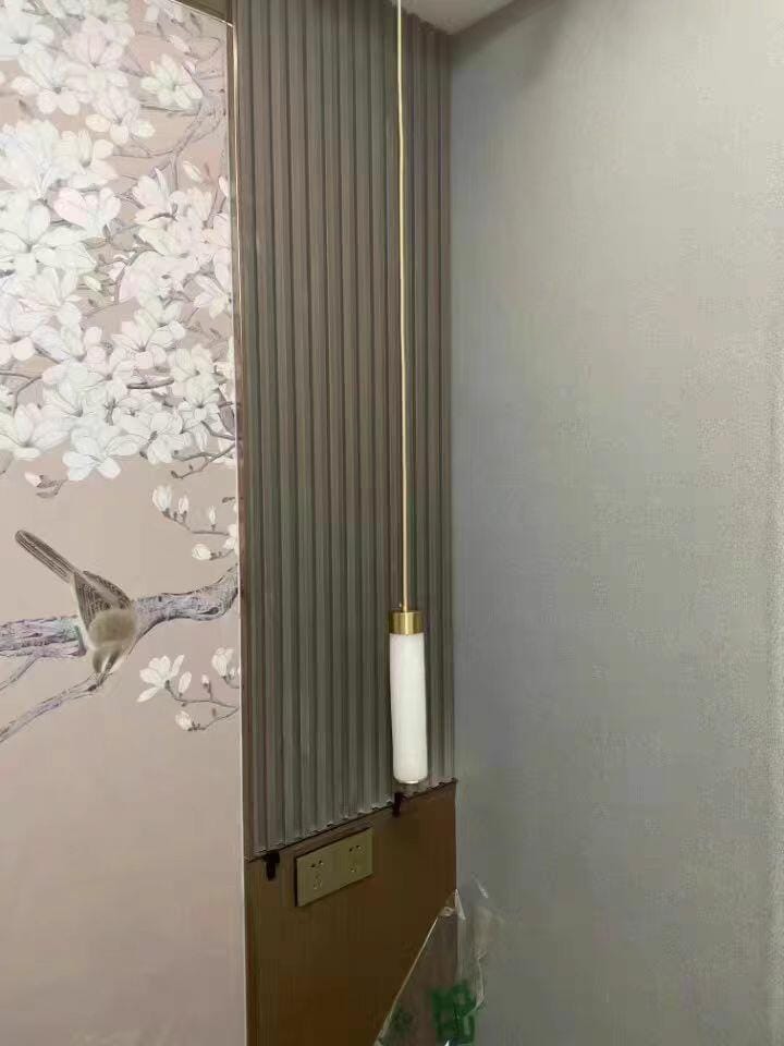 Customer photo review of Alabaster Tube Pendant Light, Brass or Black, Integrated LED